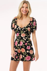 Black Sweetheart Neck Puff Sleeve Tie Back Romper