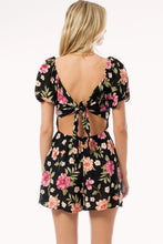 Black Sweetheart Neck Puff Sleeve Tie Back Romper