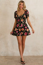Black Sweetheart Neck Puff Sleeve Tie Back Romper
