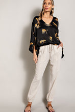 Black Leopard Print Dolman Blouse Top