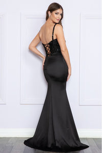Black Sequin Satin Corset Top Long Dress