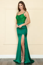 Green Sequin Satin Corset Top Long Dress