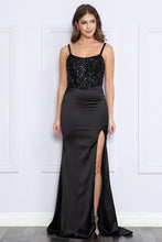 Black Sequin Satin Corset Top Long Dress