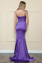 Purple Charmeuse Corset Top Spaghetti Strap Long Dress