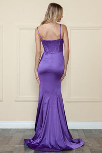 Purple Charmeuse Corset Top Spaghetti Strap Long Dress