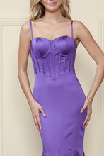Purple Charmeuse Corset Top Spaghetti Strap Long Dress