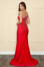 Red Rhinestone Single Shoulder Fitted Long Dress