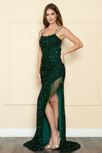Emerald Sequin Fringe Single Shoulder Triple Strap Dress