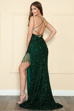 Emerald Sequin Fringe Single Shoulder Triple Strap Dress