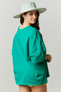 Kelly Green Allover Sequin Flower Patch Tee