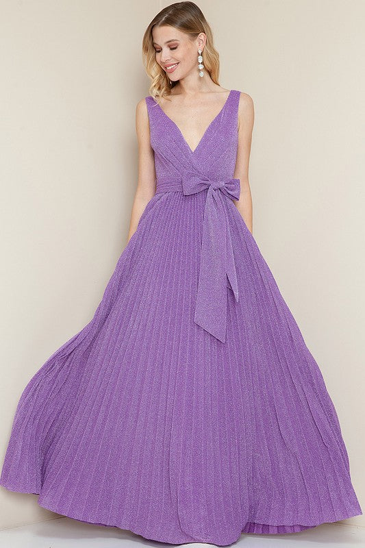 Violet Sparkle V Neck Pleated Maxi Dress