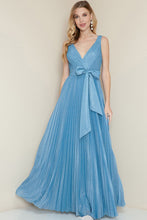 Light Blue Sparkle V Neck Pleated Maxi Dress