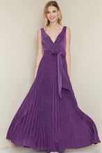Purple Sparkle V Neck Pleated Maxi Dress