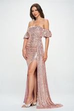 Mauve Off-The-Shoulder Sequins Maxi Formal