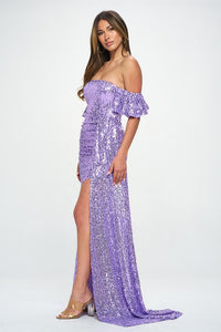Lavender Off-The-Shoulder Sequins Maxi Formal