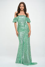 Mint Off-The-Shoulder Sequins Maxi Formal