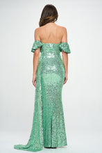 Mint Off-The-Shoulder Sequins Maxi Formal