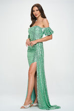 Mint Off-The-Shoulder Sequins Maxi Formal