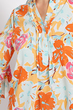 Orange Floral Print Ruffled Bell Sleeve Woven Top