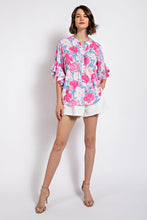 Fuchsia Floral Print Ruffled Bell Sleeve Woven Top
