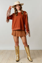 Brown Loose Fit Pullover With Star Patch & Fringe