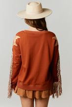 Brown Loose Fit Pullover With Star Patch & Fringe