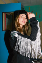 Black Loose Fit Pullover With Star Patch & Fringe