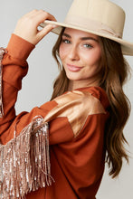 Brown Loose Fit Pullover With Star Patch & Fringe