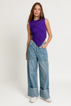 Purple Scarf Hem Sleeveless Sweater Top