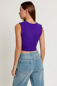 Purple Scarf Hem Sleeveless Sweater Top