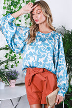 Blue Printed Satin Blouse Top