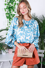 Blue Printed Satin Blouse Top