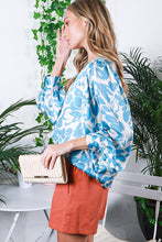 Blue Printed Satin Blouse Top