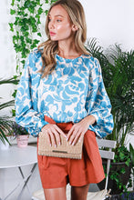 Blue Printed Satin Blouse Top