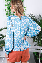 Blue Printed Satin Blouse Top