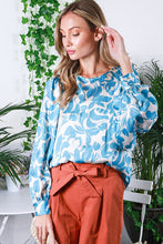 Blue Printed Satin Blouse Top