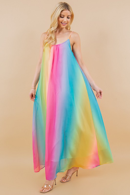 Multi Rainbow Multicolor Sleeveless Cami Dress