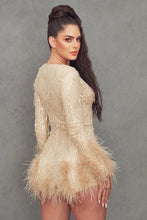 Champagne Ostrich Feather Trim Romper