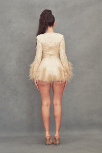 Champagne Ostrich Feather Trim Romper