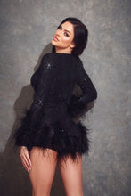 Black Ostrich Feather Trim Romper