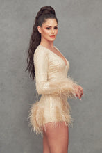 Champagne Ostrich Feather Trim Romper