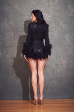 Black Ostrich Feather Trim Romper