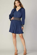 Navy Special Smocking With Ruffle Mini Dress