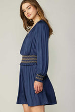 Navy Special Smocking With Ruffle Mini Dress