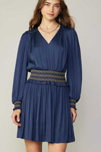 Navy Special Smocking With Ruffle Mini Dress