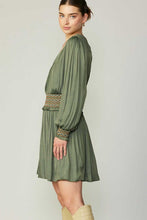 Olive Green Special Smocking With Ruffle Mini Dress
