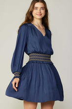 Navy Special Smocking With Ruffle Mini Dress
