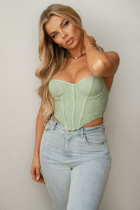 Sage Lace Bustier Corset Top With Implemented Boning