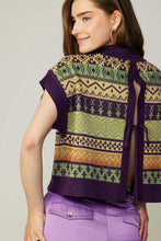 Green-Purple Mlt Opened Back W/ Strap Cropped Sweater