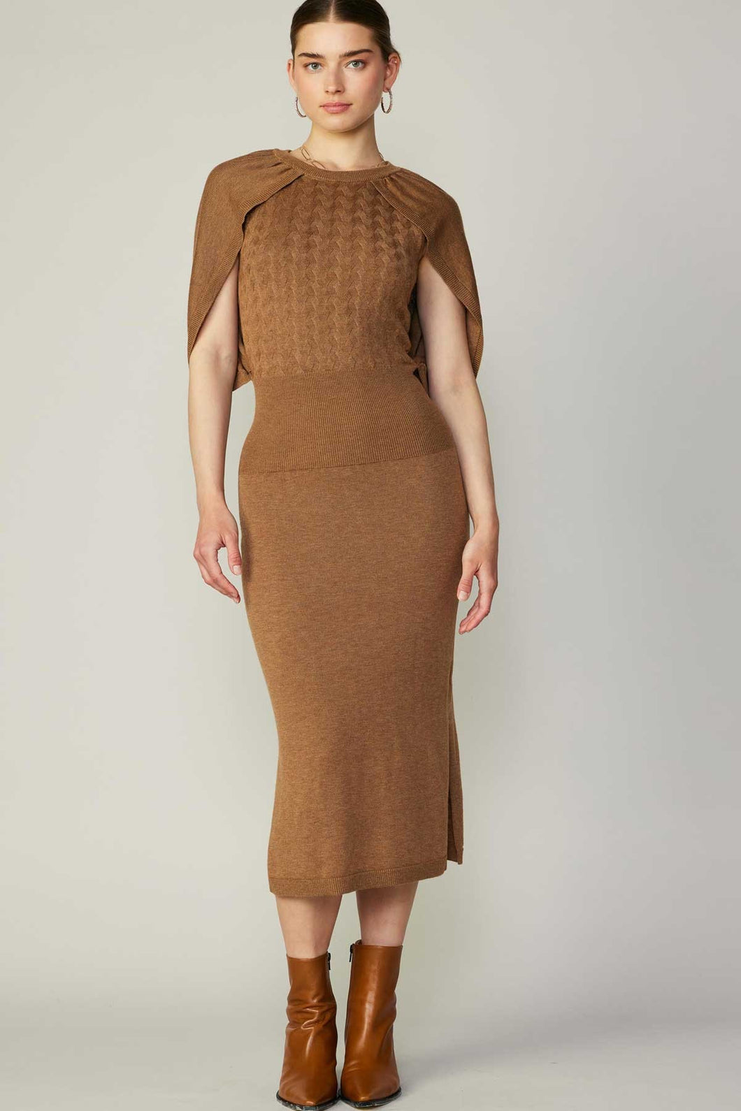 Caramel Brown Cape Sweater Dress